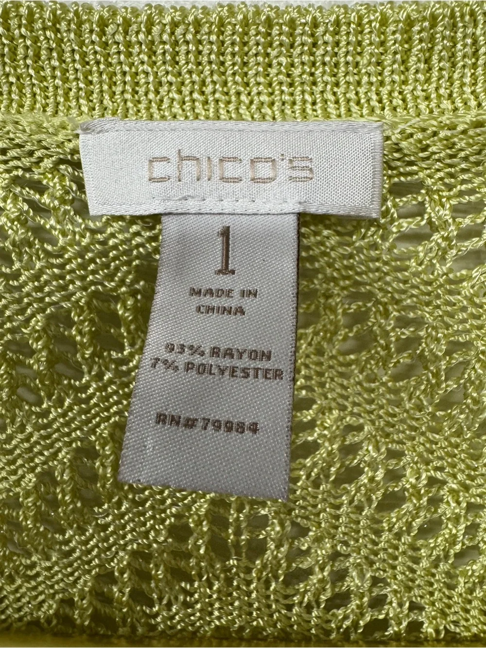 Chicos Light Green Open Knit Button-Front Women's Sweater Cardigan Size 1